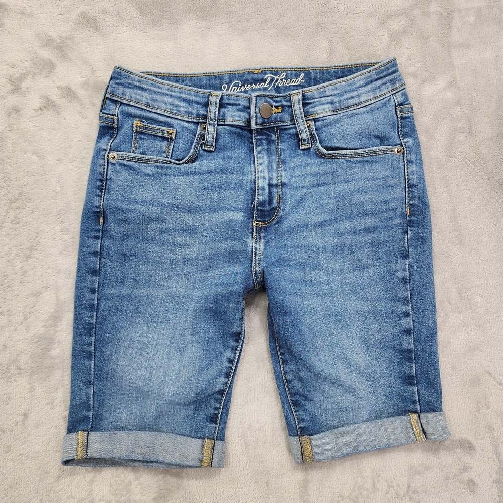 Universal Thread‎ Shorts Womens 2 Blue High Rise Bermuda Jorts Cuffed Stretch
